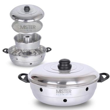 Imagem de Churrasqueira Grill Vigorosa Multiuso para Fogão em Alumínio – Assa Pizza, Bolo e Grelha Carnes (Alumínio Polido)