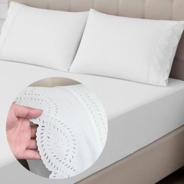 Imagem de Jogo de Cama Lençol King Size 3 Peças Bordado Inglês 400 Fios Lese - M