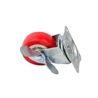 Imagem de Rodízio/roda vermelha para móveis de 5 cm com freio, feito de PU, mudo, rodízio leve, para mesa, cadeira, guarda-roupa, ferragens para móveis, 2 peças