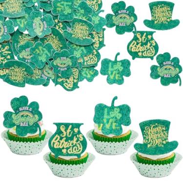Imagem de Ephlyn 48Pcs Wafer Paper Lucky Four Leaf Clover Cupcake Topper Edible St Patrick's Day Cake Pick Decorations for St Patrick's Day Party Irish Holiday Party Decorations Supplies