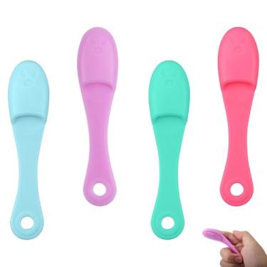 Imagem de 4 escovas de queixo de gato, silicone macio, limpeza facial manual, limpador de queixo, escova de dentes para cães, gatos, filhotes, limpeza de queixo, cuidados dentários