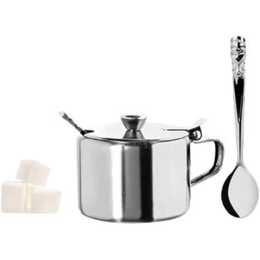 Imagem de Açucareiro Com Colher Aço Inox Mini Compacto Para Mesa Cozinha