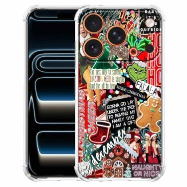 Imagem de Padrão de colagem de elementos de férias de inverno estético, de Natal, capa de telefone amortecedora de TPU macio para iPhone 17 Pro Max