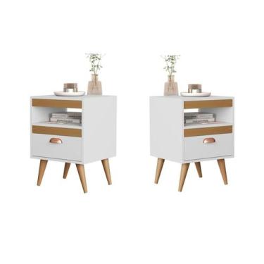 Imagem de Kit 2 mesas de cabeceira SAZ Pés Palito Cor: Branco / nature - Comprar