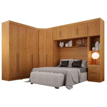 Imagem de Conjunto Guarda Roupa Modulado Orion Cinamomo Casal 11 Portas 6 Gavetas Leifer Móveis
