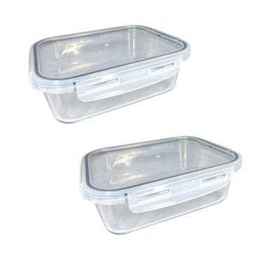 Imagem de Kit 2 Potes De Vidro Hermética Com Tampa 1040ml Mantimentos Para Microondas Freezer Congelador Geladeira Comida