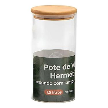 Imagem de Pote Hermético de Vidro Redondo 1,5L com Tampa de Bambu - CASA VITA