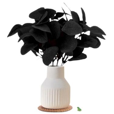 Imagem de Hastes artificiais de eucalipto em vaso de cerâmica, 10 peças, plantas falsas, folhas de eucalipto para decoração de mesa de centro de mesa, decoração de sala de casa, decoração de mesa de escritório