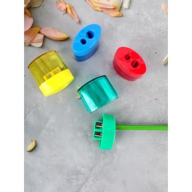 Imagem de Apontador de lápis portátil pequeno com orifício duplo, 2 furos para escola, escritório, casa (4 cores)