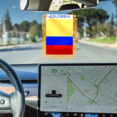 Imagem de 10 x 15 cm Bandeira para pendurar na janela da Colômbia - Mini bandeira e decoração de espelho retrovisor de carro - Franja e dupla face - Bandeira colombiana pendurada com ventosa