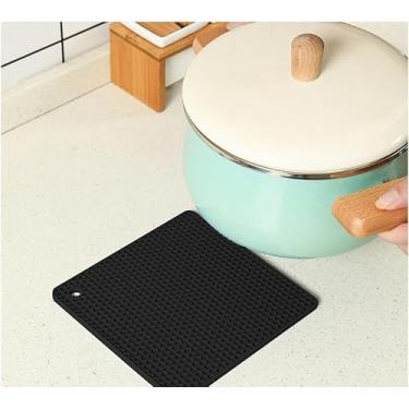Imagem de Tapetes de silicone antiderrapantes, resistentes ao calor e com retenção de água para panelas quentes, panelas, pratos e utensílios de cozinha, porta-copos de mesa de cozinha multiuso, 18 cm, preto