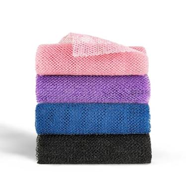 Imagem de Obtenha uma pele sedosa e suave com nossa rede esfoliante africana, rede de esponja de banho de nylon multiuso para uma esfoliação refrescante nas costas e massagem de spa, 2 peças rosa, roxo