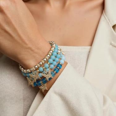 Imagem de Pulseira elástica Boho com contas coloridas empilháveis de contas de cristal modernas bijuterias presentes para mulheres, 4Pcs, Acrílico, Sem Pedra Preciosa