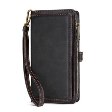 Imagem de Capa carteira de couro PU para iPhone 11 12 13 14 15 Pro Max X XR XS Max 7 8 Plus SE3 Capa de bolsa portátil destacável, preta, para iPhone7Plus