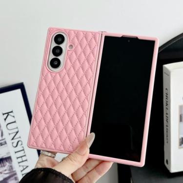 Imagem de Capa de luxo para Fold 7 com textura de diamante, capa de couro sintético empresarial para Samsung Galaxy Z Fold 7 6 5 4 3 5g Fold7 Fold6 (para Galaxy Z Fold7/rosa)