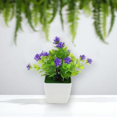 Imagem de Generic 1 arranjo artificial de plantas artificiais de eucalipto e lótus plástico roxo 7,5 x 7,5 x 19 cm