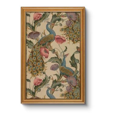 Imagem de WHASAYART Arte de parede emoldurada em ouro vintage pavão 40,6 cm x 61 cm