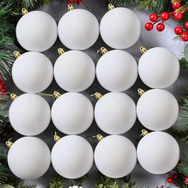 Imagem de OCTERIC 24 peças de enfeites de bola de Natal de veludo de 8,5 cm, bolas flocadas, decorações penduradas de Natal para árvore de Natal, suprimentos de festa em casa (branco creme)