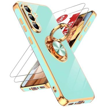 Imagem de LeYi Capa para Samsung Galaxy A56-5G: com 2 protetores de tela de vidro temperado e suporte magnético giratório de 360°, borda banhada a ouro rosa para Galaxy A 56 5G, menta