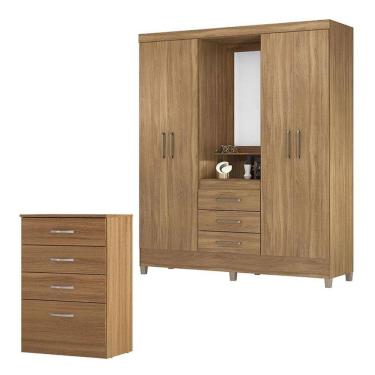 Imagem de Cômoda Astral E Guarda Roupa Casal Capelinha Pérsia Amêndola Touch - Demóbile