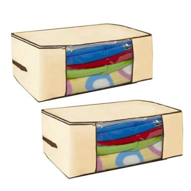 Imagem de Caixa Organizadora de guarda roupa/Edredom/lençol/sapatos/coberta 45x45x20cm (Kit com 2 Creme)
