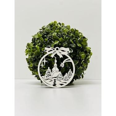 Imagem de Kit 6 Enfeites Natalinos em MDF Face Branca – Bolas de Natal Decorativas para Árvore e Artesanato