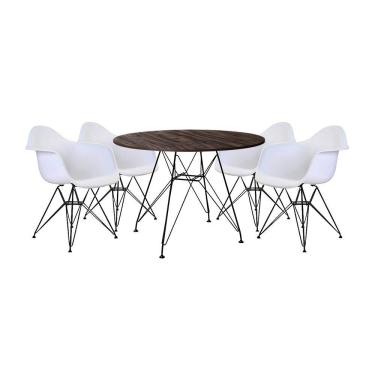 Imagem de Conjunto Mesa De Jantar Redonda 90Cm Amêndoa Com 4 Poltronas Pretas Ferro Preto Cor: Preto
