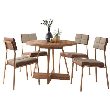 Imagem de Conjunto Sala De Jantar Nairóbi 4 Cadeiras Carraro Areia/rose/nogal
