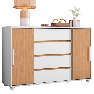 Imagem de Cômoda Evidenza 2 Portas E 4 Gavetas Branco-freijó - Móveis Albatroz Branco-freijó