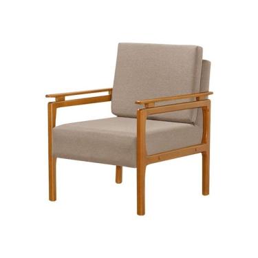 Imagem de Poltrona Decorativa Pés De Madeira Maciça Yasmin Linho Bege