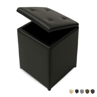 Imagem de Bau organizador Puff Baú Banquinho Quadrado Decorativo Organizador Guarda Objetos39×34×34cm(Preto Courino)