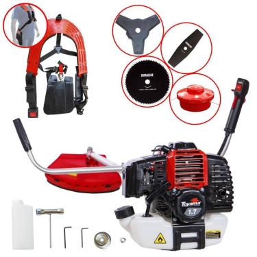 Imagem de Roçadeira Cortador de Grama RT43L Toyama À Gasolina 43cc 1,7HP 10.000rpm Com Carretel Nylon + Faca 3 Pontas + Faca 80 Dentes + Escova de Aço 38 Cerdas