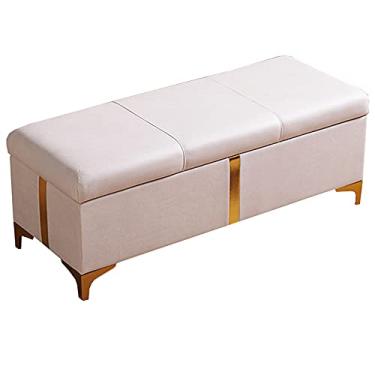 Imagem de Banqueta dobrável de segurança contra incêndio para mudança de sapatos domésticos 60/80/90/100 cm retangular espaço de armazenamento capa de tecido Os pés de metal podem suportar 150 kg (tamanho: 80