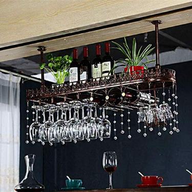 Imagem de Suporte de copos de vinho tinto pendurado em ferro decoração de cristal prateleiras de vinho com altura ajustável organizador de garrafas e copos criativo retrô para bar rack de cozinha