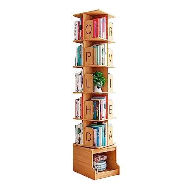 Imagem de UINGBPXT Estante de canto com rotação de 360°, estante de madeira maciça, grande capacidade, estante de livros simples para estudantes, exibição perfeita
