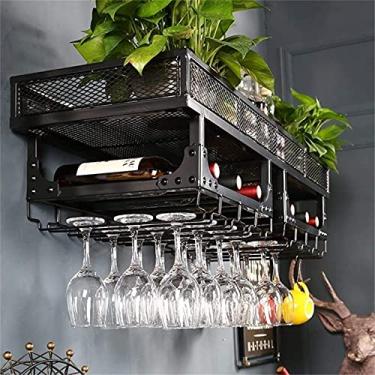 Imagem de Prateleira de vinho de parede rack de garrafa de vinho de metal estilo vintage suporte de taças de champanhe de ferro suporte de vinho montado na parede prateleira de exibição para bares restaurantes