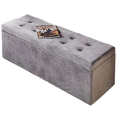 Imagem de Banqueta de tecido para mudança de sapato caixa de armazenamento 150 kg sofá retangular para sala de estar quarto (cor: cinza, tamanho: 80 cm/31,5 pol.)