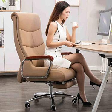Imagem de Cadeira de escritório para jogos, cadeira de computador, cadeira de escritório executiva - cadeira de escritório de couro com encosto alto com apoio para os pés e enchimento grosso - Cadeira