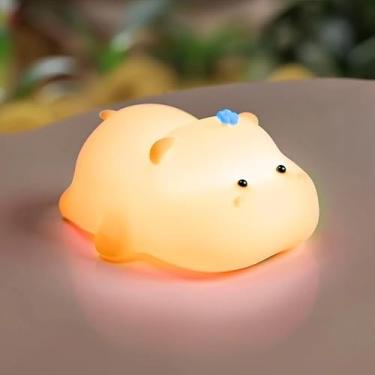 Imagem de Luminária Abajur Hipopótamo Fofinho em Silicone Recarregável com Timer