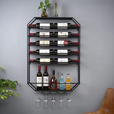 Imagem de JSJIOAYOWHF Rack de vinho vintage decorativo moderno ouro/preto metal redondo montado na parede suporte de taça de vinho suporte de vinho pendurado para bar, adega de vinho, balcão de cozinha