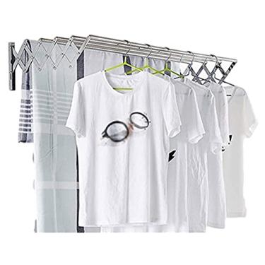 Imagem de Estantes retráteis montados na parede para secagem de roupas expansíveis, linha de lavagem, secadora, cabide de pano dobrável para uso externo interno moderno e leve
