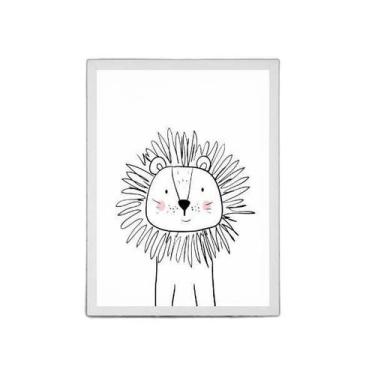 Imagem de Quadro Infantil Leãozinho 45x34cm - Vidro e Moldura Branca - Quadros O