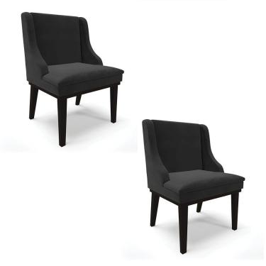 Imagem de Kit 02 Cadeiras Liz Veludo Preto Base Fixa Madeira Preto -