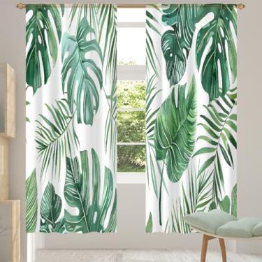 Imagem de 2 conjuntos de painéis de plantas folhas tropicais cortinas transparentes arejadas com filtro leve painéis de cortina leve cortina de porta cortina para janela para sala de estar, quarto, jantar, 84