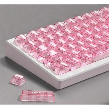 Imagem de dagaladoo Teclas transparentes rosa, teclas transparentes 60 75 100 por cento, conjunto de tampas de chave de gelatina de cerâmica, brilho através das teclas, capa de teclado de perfil MDA para