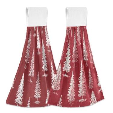 Imagem de Blueangle Pacote com 2 toalhas de amarrar penduradas em árvore de Natal vermelha e branca - Toalhas de prato de veludo coral macias absorventes para cozinha e banheiro (352)