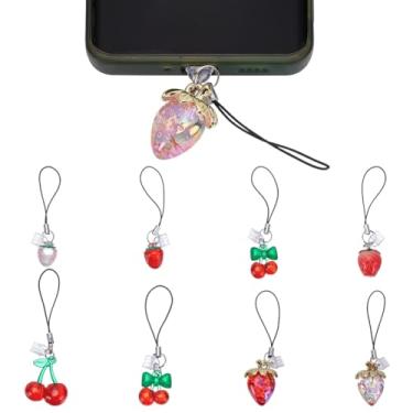 Imagem de DELORIGIN 14 peças Engraçado Poeira Plugues à Prova de Poeira com Tampa de Porta de Carregamento de Cereja de Morango Tampas de Porta USB C Protetores de Pingentes Móveis Acessórios para a maioria dos