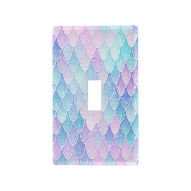 Imagem de Blueangle Capa para placa de parede para interruptor de luz - linda capa de interruptor de luz de escamas de sereia decorativa placa de parede, tamanho 1 gangue 4,53 x 2,76 polegadas (228)