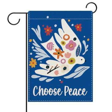 Imagem de Dyrenson Choose Peace Dove Bird Blue Decorative Garden Flag, Pombo Branco Floral Quintal Decoração Externa de Casa, Flores Serapilheira Exterior Pequena Decoração Dupla Face 12 x 18