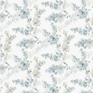 Imagem de Papel de parede floral, papel de parede autoadesivo de flores em aquarela azul boho papel de parede decorativo removível para quarto, banheiro, prateleira, vinil, 43,9 x 500 cm